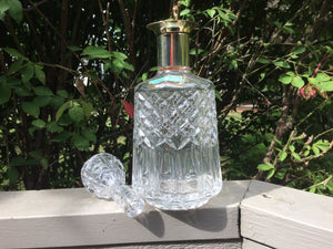 Vintage Lead Crystal Decanter by Leonard with Gold Plated Neck. Etched Diamond Pattern. Glassware. Barware. Tableware. 15th Anniversary Gift - Scotch Street Vintage