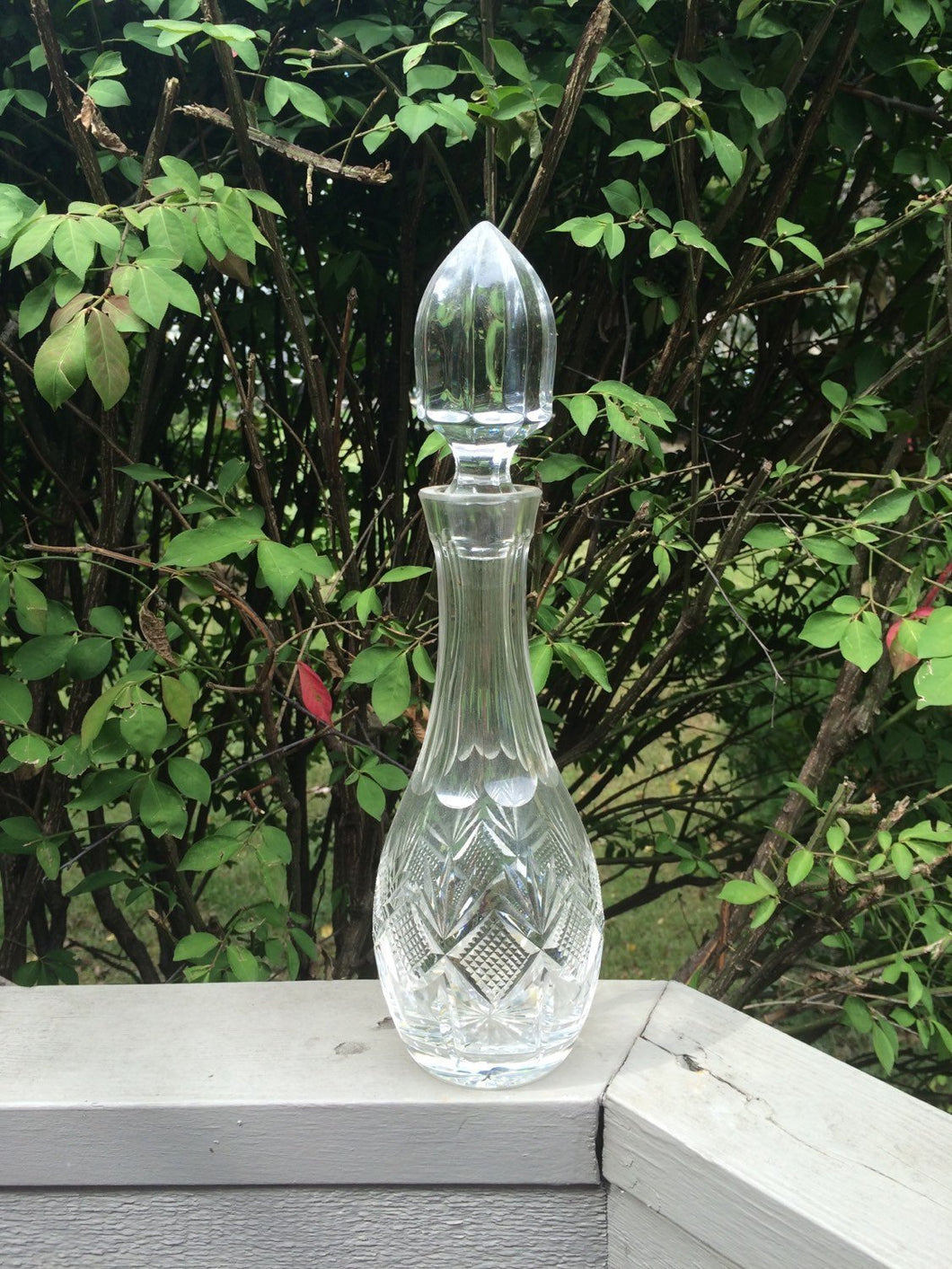 Vintage Lead Crystal Decanter. Liquor Bottle. Etched Diamond Pattern. Glassware. Decanter with Crystal Stopper. Barware. Serving. Tableware. - Scotch Street Vintage