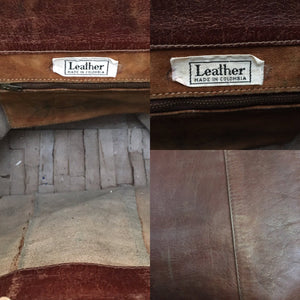 Vintage Leather Boho Satchel. Cognac Brown Leather. Wood Handles. Overnight Bag. - Scotch Street Vintage