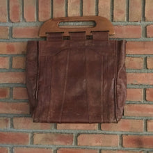 Load image into Gallery viewer, Vintage Leather Boho Satchel. Cognac Brown Leather. Wood Handles. Overnight Bag. - Scotch Street Vintage