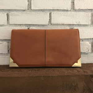 Vintage Leather Clutch from Saks Fifth Avenue Spain. Strap and Gold Accents. Circa 1970. - Scotch Street Vintage