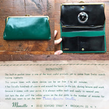 Load image into Gallery viewer, Vintage Leather Clutch / Wallet from Saks Fifth Avenue with built in Timer. Forest Green Leather. - Scotch Street Vintage