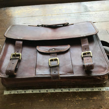 Load image into Gallery viewer, Vintage Leather Satchel Briefcase. Brown Leather Attache. Unique Backpack. Office Decor. Graduation Gift. Fathers Day Gift. Gift for Him. - Scotch Street Vintage