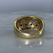 Load image into Gallery viewer, Vintage London Blue Topaz and Diamond Band Ring in Yellow Gold. Unique Engagement Ring. - Scotch Street Vintage