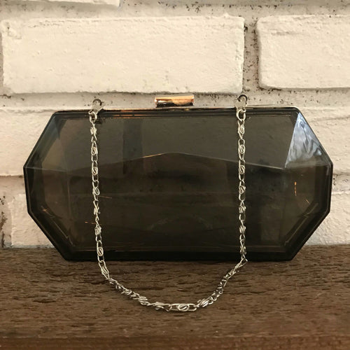 Vintage Lucite Translucent Gray Clutch. Geometric Shaped Evening Bag. Vintage Fashion Accessory. - Scotch Street Vintage
