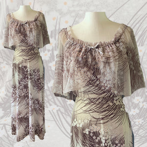 Vintage Maxi Dress with Floral Design and Chiffon Capelet. Perfect Summer to Fall Dress. - Scotch Street Vintage
