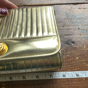 Vintage Metallic Gold Lame Quilted Clutch by Anne Klein for Calderon. 1970s Fashion. - Scotch Street Vintage