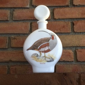 Vintage Milk Glass Decanter. Hand Painted Mountain Quail signed by A Singer. Liquor Bottle. Collectible Decanter. Barware. Bar Decor. - Scotch Street Vintage