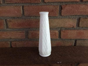Vintage Milk Glass Vase by Brody. Diamond Pattern Milkglass. Decorative Bud Vase. Cottage Chic. French Country. Home Decor. Decoration. - Scotch Street Vintage
