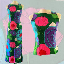 Load image into Gallery viewer, Vintage Mod Colorful Floral Dress for Saks Fifth Avenue. Green with Pink, Purple and Blue Flowers. - Scotch Street Vintage
