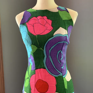 Vintage Mod Colorful Floral Dress for Saks Fifth Avenue. Green with Pink, Purple and Blue Flowers. - Scotch Street Vintage