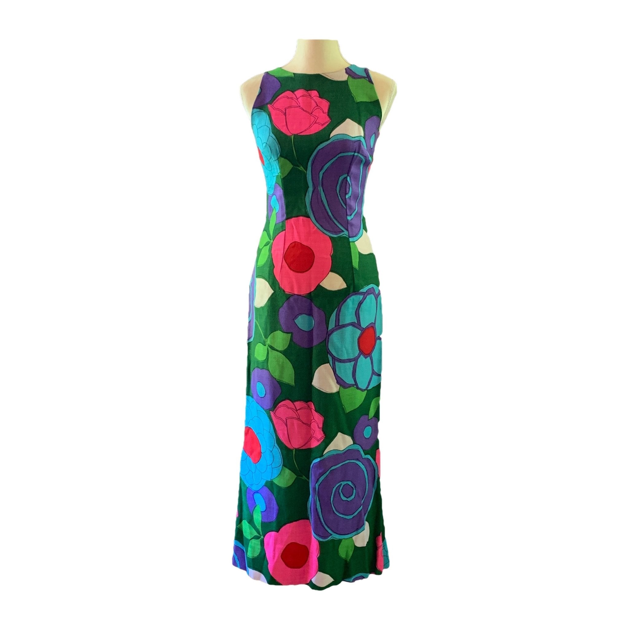 Vintage Mod Colorful Floral Dress for Saks Fifth Avenue. Green with Pi Vintage Mod Colorful Floral Dress for Saks Fifth Avenue. Green with Pi
