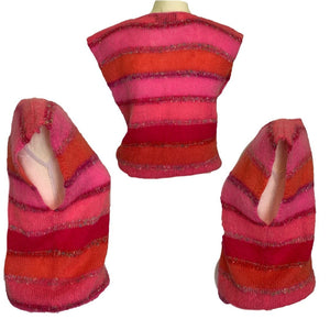 Vintage Mohair Sweater with Red Pink and Orange Striped Color Blocking. Circa 1980s - Scotch Street Vintage