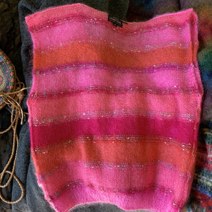 Vintage Mohair Sweater with Red Pink and Orange Striped Color Blocking. Circa 1980s - Scotch Street Vintage