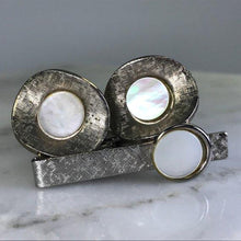 Load image into Gallery viewer, Vintage Mother of Pearl Cufflinks and Vintage Tie Bar/ Money Clip. Grooms Gift. Cuff Links. - Scotch Street Vintage