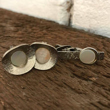Load image into Gallery viewer, Vintage Mother of Pearl Cufflinks and Vintage Tie Bar/ Money Clip. Grooms Gift. Cuff Links. - Scotch Street Vintage