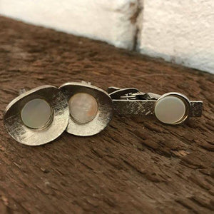 Vintage Mother of Pearl Cufflinks and Vintage Tie Bar/ Money Clip. Grooms Gift. Cuff Links. - Scotch Street Vintage