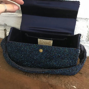 Vintage Navy Blue Beaded Evening Bag. K&G Charlet Box Purse. Vintage Fashion Accessory. - Scotch Street Vintage