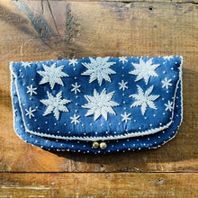 Load image into Gallery viewer, Vintage Navy Blue Clutch with White Beading in a Floral Pattern by Saks Fifth Avenue. - Scotch Street Vintage