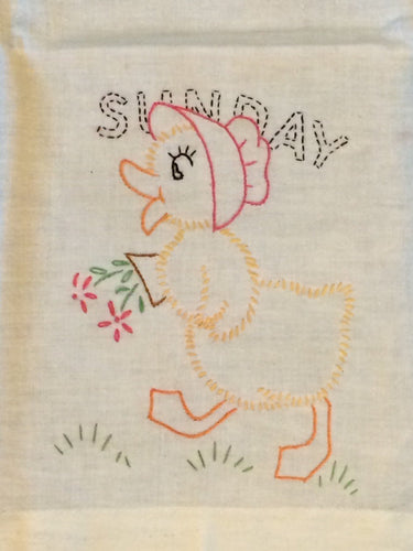 Vintage Needlepoint for Baby or Child. Duck Themed Needlepoint Towels with Days of the Week. Nursery Decor. Nursery Wall Hanging. - Scotch Street Vintage