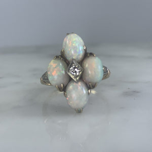 Vintage Opal and Diamond Statement Ring set in Yellow Gold. October Birthstone. 1950s Estate Jewelry - Scotch Street Vintage