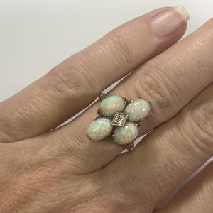 Vintage Opal and Diamond Statement Ring set in Yellow Gold. October Birthstone. 1950s Estate Jewelry - Scotch Street Vintage