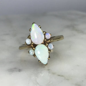Vintage Opal Cluster Ring in 14k Yellow Gold. October Birthstone. 14th Anniversary Gift. - Scotch Street Vintage