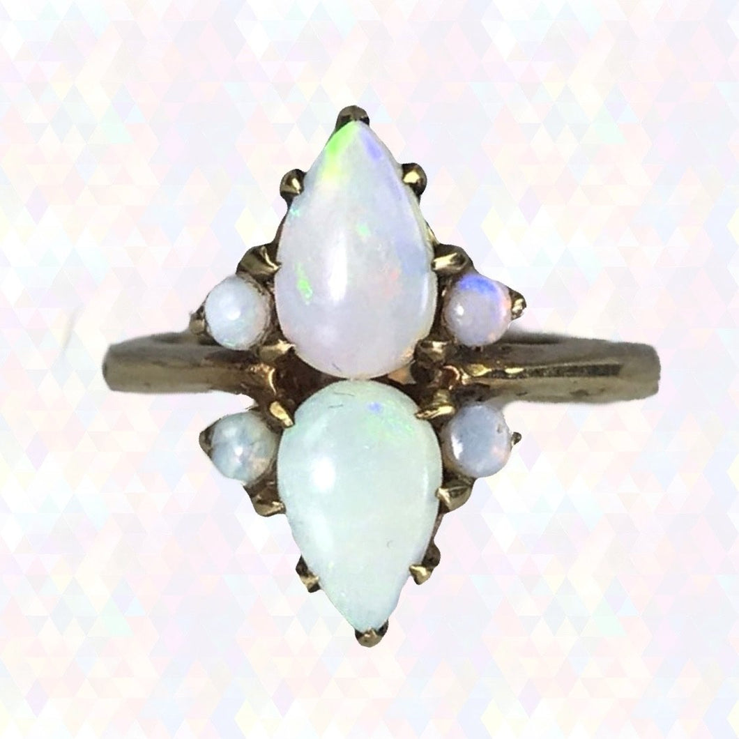 Vintage Opal Cluster Ring in 14k Yellow Gold. October Birthstone. 14th Anniversary Gift. - Scotch Street Vintage