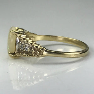 Vintage Opal Diamond Engagement Ring. 14K Gold. October Birthstone. 14th Anniversary. - Scotch Street Vintage