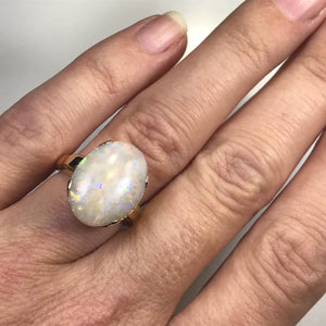 Vintage Opal Statement Engagement Ring. 14K Yellow Gold. October Birthstone. 14th Anniversary. - Scotch Street Vintage