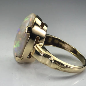 Vintage Opal Statement Engagement Ring. 14K Yellow Gold. October Birthstone. 14th Anniversary. - Scotch Street Vintage