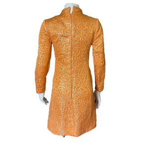 Vintage Orange Metallic Mini Dress. Perfect Party GoGo Dress with Gold Embroidery and Kimono Styling. - Scotch Street Vintage