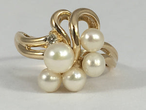 Vintage Pearl and Diamond Ring. Pearl Grape Bushel Design. 14k Yellow Gold. June Birthstone. - Scotch Street Vintage