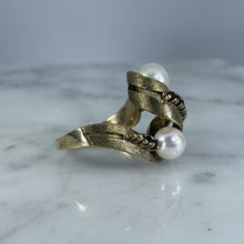 Load image into Gallery viewer, Vintage Pearl Garnet Statement Ring. 10K Brushed Yellow Gold. June Birthstone. 4th Anniversary Gift. - Scotch Street Vintage