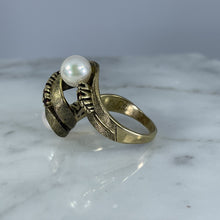Load image into Gallery viewer, Vintage Pearl Garnet Statement Ring. 10K Brushed Yellow Gold. June Birthstone. 4th Anniversary Gift. - Scotch Street Vintage