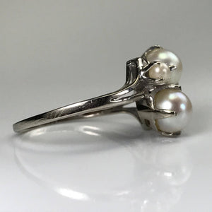Vintage Pearl Ring. 14k White Gold. Unique Engagement Ring. June Birthstone. 4th Anniversary Gift. - Scotch Street Vintage