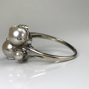 Vintage Pearl Ring. 14k White Gold. Unique Engagement Ring. June Birthstone. 4th Anniversary Gift. - Scotch Street Vintage