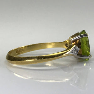 Vintage Peridot and Diamond Ring in 18K Gold. August Birthstone. 16th Anniversary. - Scotch Street Vintage