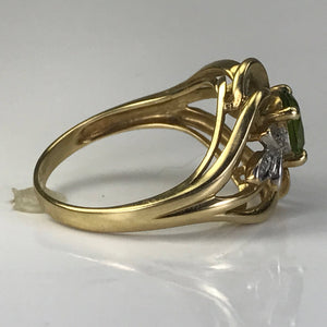 Vintage Peridot Diamond Ring. 10K Yellow Gold. August Birthstone. 16th Anniversary Gift. - Scotch Street Vintage