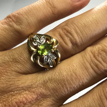 Load image into Gallery viewer, Vintage Peridot Diamond Ring. 10K Yellow Gold. August Birthstone. 16th Anniversary Gift. - Scotch Street Vintage