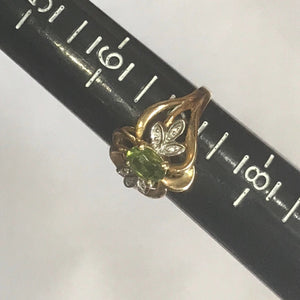 Vintage Peridot Diamond Ring. 10K Yellow Gold. August Birthstone. 16th Anniversary Gift. - Scotch Street Vintage