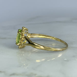 Vintage Peridot Ring. Diamond Accents. 10K Yellow Gold. August Birthstone. 16th Anniversary Gift. - Scotch Street Vintage