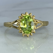 Load image into Gallery viewer, Vintage Peridot Ring. Diamond Accents. 10K Yellow Gold. August Birthstone. 16th Anniversary Gift. - Scotch Street Vintage
