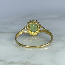 Load image into Gallery viewer, Vintage Peridot Ring. Diamond Accents. 10K Yellow Gold. August Birthstone. 16th Anniversary Gift. - Scotch Street Vintage