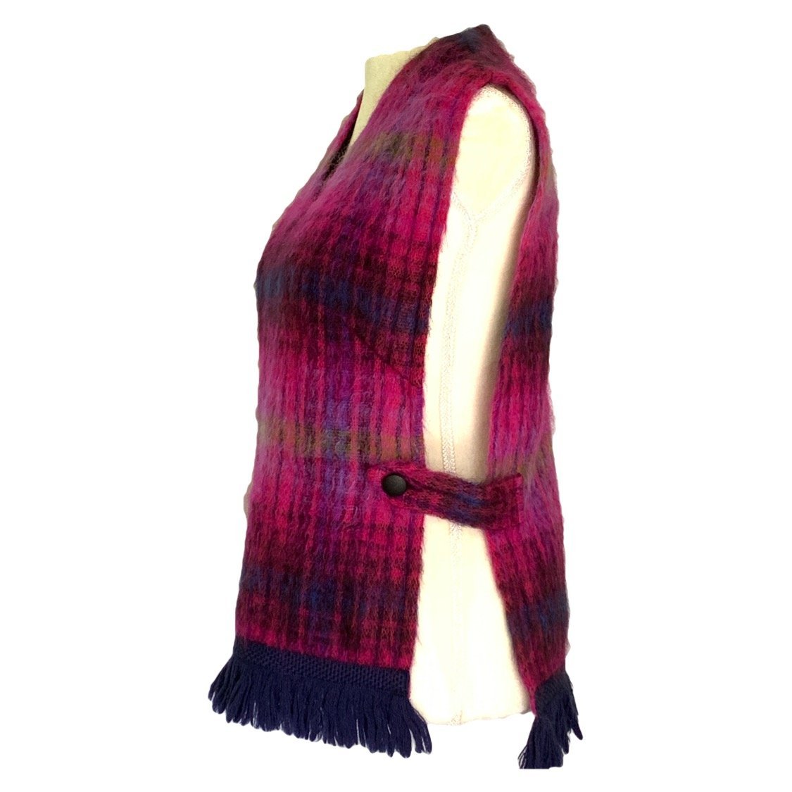 Vintage Pink Plaid Mohair Wool Poncho Vest. Perfect for Fall and Winte