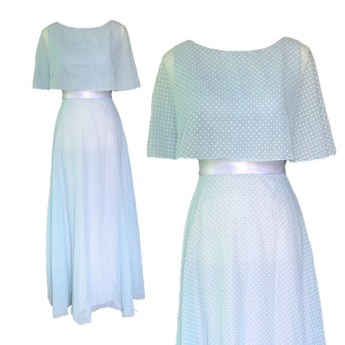 Vintage Polka Dot Dress and Capelet by Miss Elliette. Classic Baby Blue with White Polka Dots. - Scotch Street Vintage