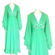 Vintage Polka Dot Sundress and Capelet by Miss Elliette. Green & White Polka Dots Halter Dress. - Scotch Street Vintage