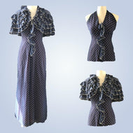Vintage Polka Dot Sundress and Capelet by Phyllis Sues for Saks Fifth Avenue. Navy Blue and White - Scotch Street Vintage