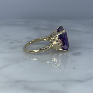 Vintage Purple Sapphire and Ruby Statement Ring in a 10k Yellow Gold. 1970s Sustainable Estate Jewelry. - Scotch Street Vintage