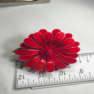 Vintage Red Enamel Flower Statement Ring. Upcycled Brooch Ring. Recycled Jewelry. - Scotch Street Vintage